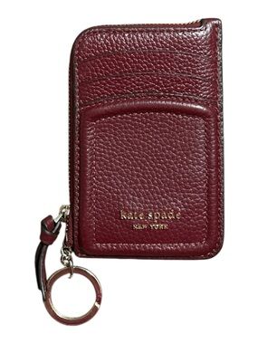 kate spade New York Burgundy Leather Zip Card Holder Keychain